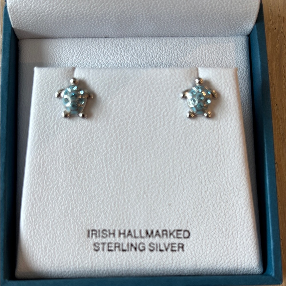 Sterling Silver (925) & Crystal Blue Sea Turtle Stud Earrings Ocean Jewelry NEW - Picture 4 of 6